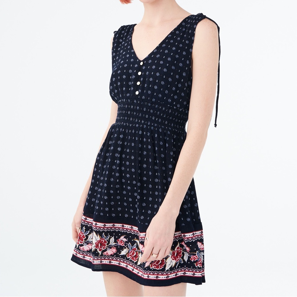 Aeropostale Floral V-Neck Smocked Fit & Flare Dress